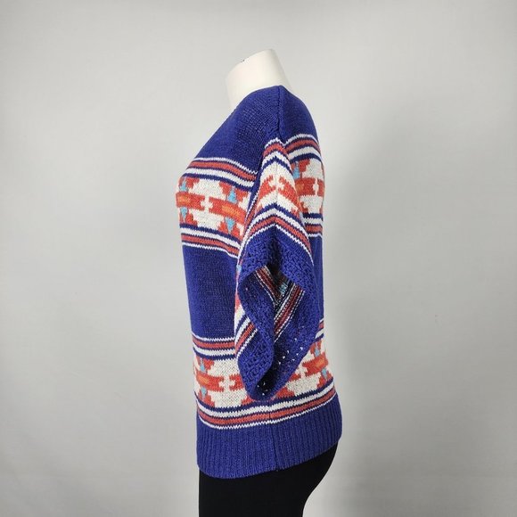 American Eagle Outfitter Blue & Red Cotton Blend Knit Sweater Size M/L - Picture 5 of 9